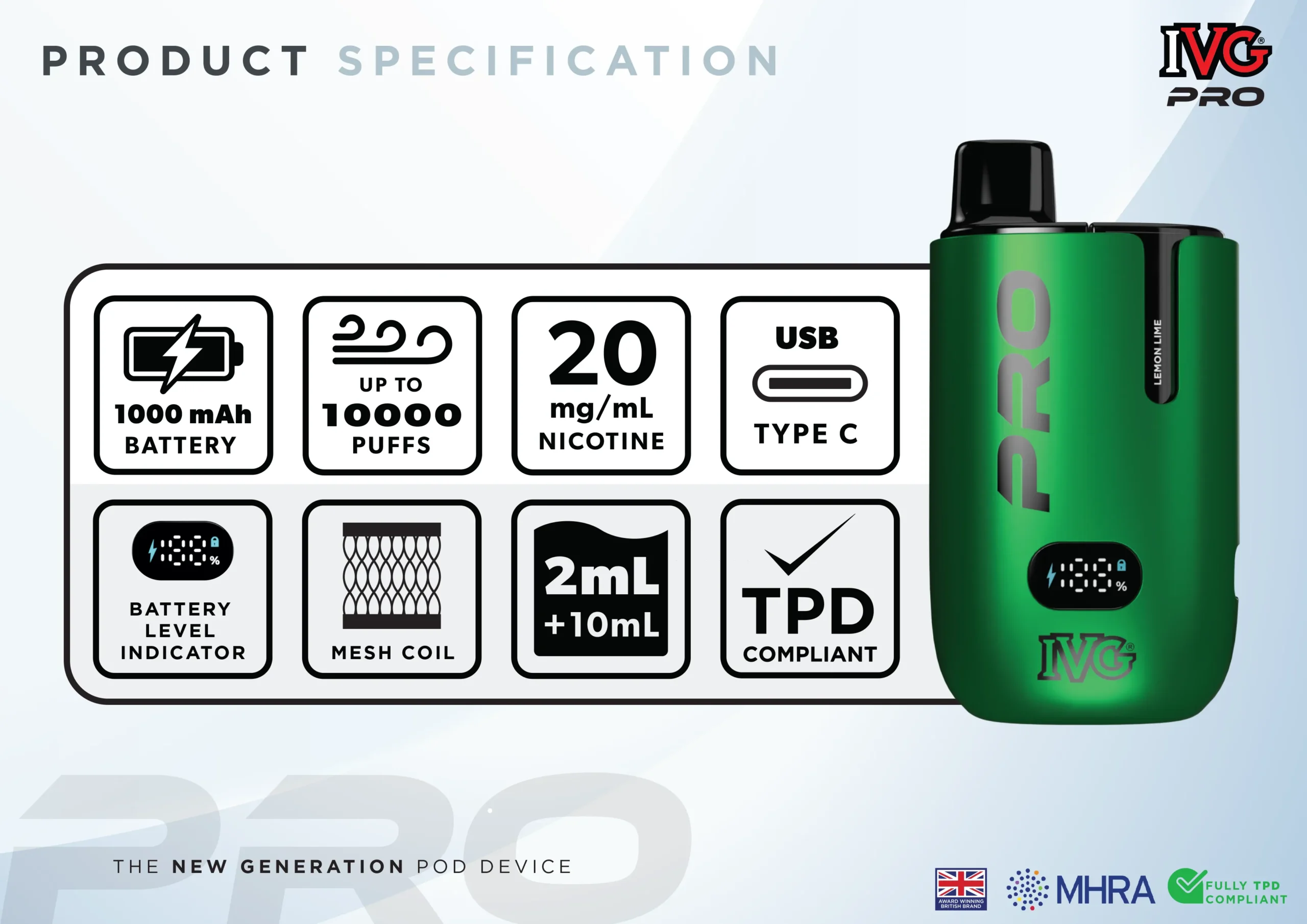 Specifications of the IVG Pro 12 Vape Kit